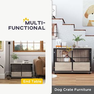 Tavolino per Cani in Legno di Noce Rettangolare da 100 cm con 3 Porte, Stile Villa, per Cani di Piccola e Grande Taglia - Product Image 5