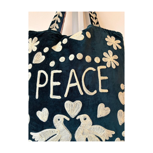 Elegante Bolso Tote de Terciopelo con Bordado de Amor y Paz, Bolso de Mano Estiloso para Uso Diario, Viajes, Compras y Accesorios para Fiestas - Product Image 6