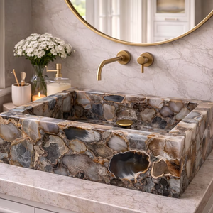 Custom Modern Eco-Friendly Agate Bathroom Sink Luxury Handmade Precious Stone <b>Basin</b> Rectangular Vanity Wash <b>Basin</b> - Product Image 1