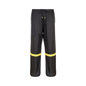 Traje de lluvia negro para hombre con franjas reflectantes amarillas, conjunto de chaqueta con capucha y pantalones, ropa impermeable para exteriores - Product Image 2