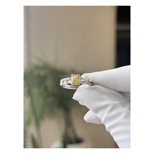 Radiant Lab Grown Diamond Engagement <b>Ring</b> 1.10 Ct Yellow Center Stone Floral Accent <b>Split</b> Shank Fine Jewelry for Women Solid 14K - Product Image 2
