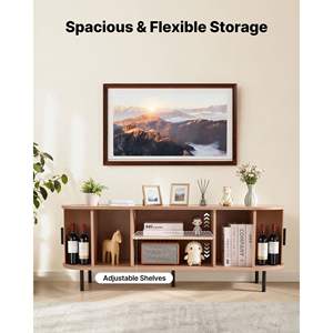 Boho Style <b>TV</b> Stand Entertainment Center Adjustable Storage <b>Shelves</b> Rolling Door Media Console Table <b>for</b> <b>TVs</b> 58 Inches 350 Lbs - Product Image 4