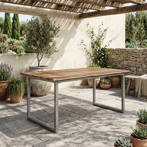 Table à manger en teck massif pour extérieur, design rectangulaire avec structure métallique, pour terrasse, modèle TAB40 - Product Image 5