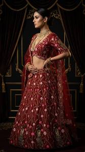 Divyam Creation Lehenga Choli traditionnel brodé en tulle gaufré, extensible, séchage rapide, longueur ras du sol, pour mariage - Product Image 2