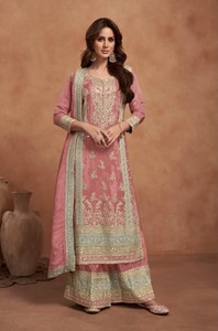 Embroidered Silk Semi-Stitched Women's Modern Midi Salwar Kameez for Wedding Diwali & Prom - Product Image 2