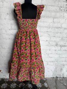 เดรสยาวผ้าฝ้ายพิมพ์ลายดอกไม้สไตล์วินเทจสำหรับฤดูร้อน ทรงหลวม ชายกระโปรงพลิ้ว แต่งระบายช่วงเอวแบบโบฮีเมียน สายเดี่ยว ไม่มีสายรัดไหล่ - Product Image 5