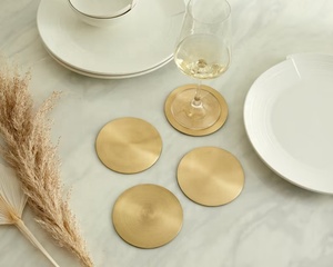 Luxury Round Brass <b>Coaster</b> Set Handcrafted Solid Brass <b>Drink</b> <b>Coasters</b> Heat Resistant Table Protector Premium Home Bar Decor - Product Image 3