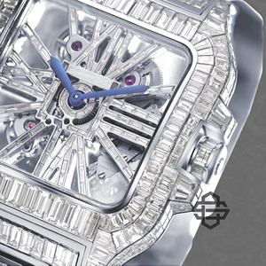 Trendy Moissanite Diamond Luxury Skeleton <b>Square</b> Glass Dial 41mm Quartz Stainless Steel Band Hip Hop Business Fashion Watch - Product Image 2