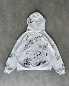 Sweat à capuche zippé gothique pour homme 100 % coton French Terry, coupe oversize, imprimé, respirant, coupe classique, idéal pour l'automne - Product Image 2