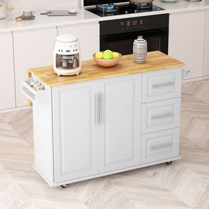 Carrello da Cucina Bianco da 110 cm con 2 Armadietti, 3 Cassetti, Portaspezie e Portasciugamani - Product Image 1