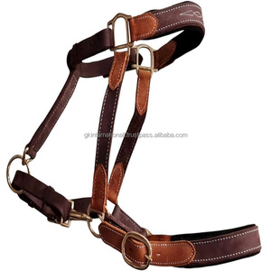 Cabestro de caballo de cuero acolchado cosido de dos tonos en todos los tamaños y colores personalizados con hebilla de latón de doble corona ajustable - Product Image 1