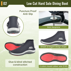 Bottes de sport basses en néoprène de 3 mm avec semelle en caoutchouc moulé 3 couleurs, insert en PE pour sports nautiques - OEM/ODM/OBM - Product Image 3