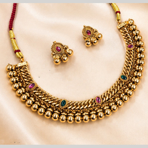 Ensemble collier et boucles d'oreilles pour femme JeweleMarket, plaqué or, avec cristaux et strass, style ethnique, pour mariage, fiançailles, anniversaire, fête, Maharashtra - Product Image 1