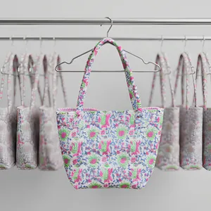 Sac de courses réutilisable en coton personnalisé, mini sac vintage uni, sac de marché matelassé, sac à main écologique pour femmes - Product Image 3