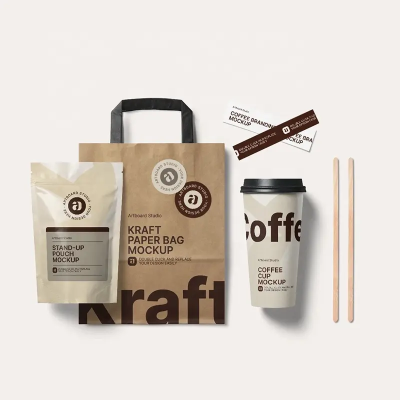 कॉफ़ी सीरीज़ ओईएम मुद्रित कस्टम कॉफ़ी पैकेजिंग बैग कॉफ़ी कप ले जाएं