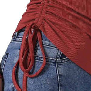 Camiseta roja ajustada para mujer, informal, de cuello redondo, manga larga, diseño personalizado, de algodón y elastano, para pedidos al por mayor - Product Image 4