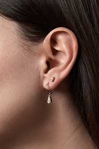 Tear Drop Diamond <b>Hoop</b> <b>Earring</b> 14k <b>Solid</b> Gold Solitaire Pear Lab Grown Dainty Half Bezel Set Minimalist Huggie Jewelry Wholesale - Product Image 4