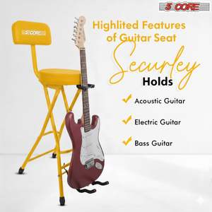 Taburete para Guitarra 5Core, Silla Acolchada de 3.15 Pulgadas con Respaldo, Asiento Musical Plegable con Reposapiés Integrado, Soporte para Guitarra - Product Image 6