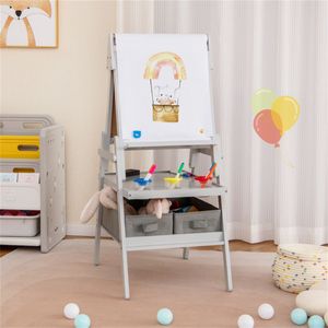 Chevalet d'artiste gris 3-en-1 avec tableau magnétique et tableau blanc pour la peinture - Product Image 3