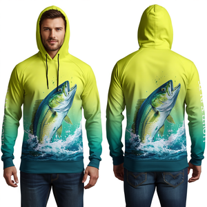 <b>Neon</b> Mahi Fishing Hoodie Shirt Sublimation Print Vibrant Yellow <b>Green</b> Aqua Ocean Fish Splash Performance Wear - Product Image 3