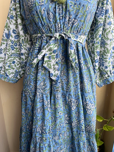 Robe longue maxi à manches longues, col en V, imprimé floral, en tissu de coton imprimé à la main, grande taille, prix usine - Product Image 5