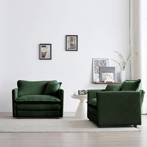 Set di 2 Poltrone di Lusso in Ciniglia Verde con Cuscini Decorativi per Soggiorno - Product Image 2