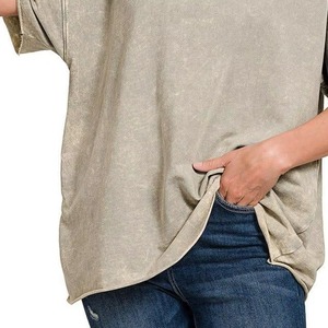 Women's Oversized Loose Fit Short Sleeve T-Shirt O-Neck <b>Drop</b> Shoulder Solid Color Cotton Knitted Breathable Spring Summer Style - Product Image 4