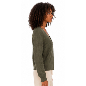 2026 Women's Olive Green V-Neck Cardigan Full Sleeve Button Front Casual Sweater Solid Color Autumn Wear 100% Acrylic Knitted - Product Image 5