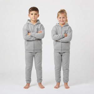 Fabricante de chándales unisex para niños, conjunto de sudadera con capucha y pantalones deportivos con cremallera completa, logotipo personalizado, ropa informal de calle de dos piezas - Product Image 6