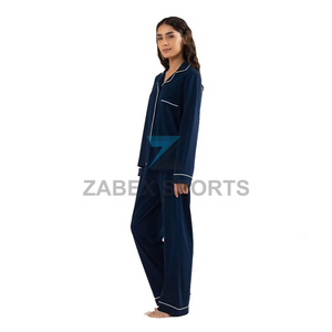 Ensemble de pyjama en satin polyester/coton pour femme, séchage rapide, respirant, doux, avec cordon de serrage, vêtements de détente et de nuit, vente en gros - Product Image 3