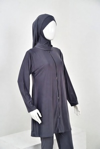 Women Modest Burkini Swimwear Full Body Long Sleeve Solid Dark Blue Swim Suit Beach Pool Wear - Product Image 4
