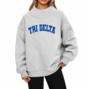 Tri / Delta Custom Greek Letter <b>Mock</b> <b>Neck</b> Sweatshirt Chenille Embroidery Crew <b>Neck</b> Oversized Cotton Fleece Sorority Fraternity - Product Image 1