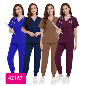Uniformes Médicos Elásticos, Conjuntos de Uniformes Unisex con Cuello en V y Manga Corta, Ropa de Hospital de Lona - Product Image 1