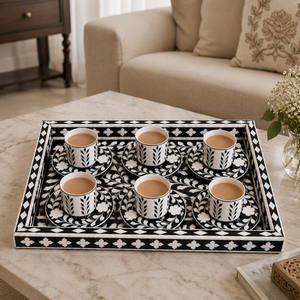Luxury Mother of Pearl Serving Tray with Coasters | Handmade Decorative Plates & Dishes for Ramadan Eid Home Decor UAE <b>Gift</b> Use - Product Image 4