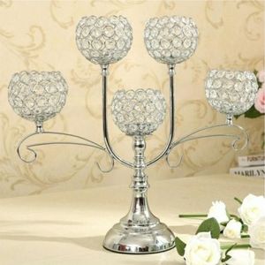 Elegant Crystal Beaded 5 Arm Candelabra Silver Candle Stand Decorative Tea Light Holder for Home <b>Table</b> Wedding Party Gift Stand - Product Image 1
