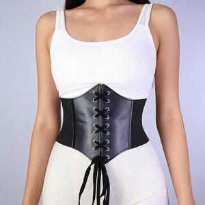 Ceinture Corset Élastique Large en Cuir Véritable Noir Écologique et Respirant pour Femme, à Lacets Frontaux, Extensible Sous la Poitrine, Vente en Gros Personnalisée - Product Image 1