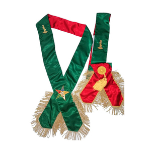 Collier d'officier maçonnique personnalisé en satin vert avec franges dorées et étoile brodée pour la loge - Product Image 4