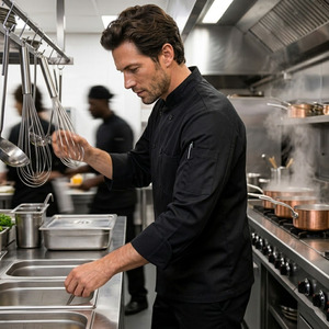 Wholesale Regular Fit Chef Uniform Long Sleeve Breathable Polyester Cotton <b>Kitchen</b> Jacket for Hotel & Restaurant - Product Image 3
