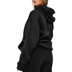 Sweat à capuche oversize uni pour femme en molleton de coton premium à manches longues et épaules tombantes, style décontracté - Product Image 4