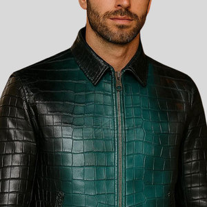 Stylish Genuine <b>Leather</b> Outerwear With Decorative Raised Pattern And Smooth Lining For Daily Wear Embossed <b>Leather</b> <b>Jacket</b> - Product Image 5