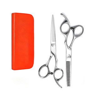 Juego de Tijeras de Peluquería de Acero Inoxidable de Alta Calidad con Mango Ergonómico y Estuche de Cuero PU Rojo - Product Image 1