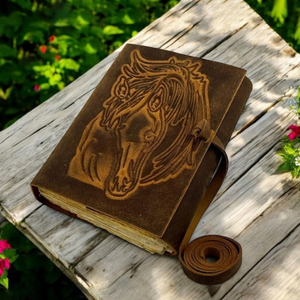 Handmade Horse Embossed Leather <b>Journal</b>, Vintage Leather Notebook, Deckle Edge Paper Diary, Rustic Equestrian Writing Book - Product Image 3