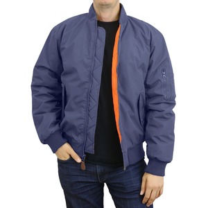 Blouson bomber marine pour homme avec doublure orange, fermeture éclair coupe-vent, vêtement décontracté pour l'automne, coupe régulière, coque en polyester - Product Image 1
