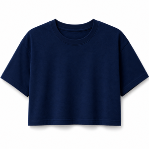 เสื้อครอปท็อปผู้หญิง แขนสั้น คอกลม สีพื้น ผ้าฝ้าย 100% ระบายอากาศ แห้งเร็ว 180 กรัม ทรงเอซิมเมตริก ลำลอง ใส่ได้ฤดูร้อน - Product Image 1