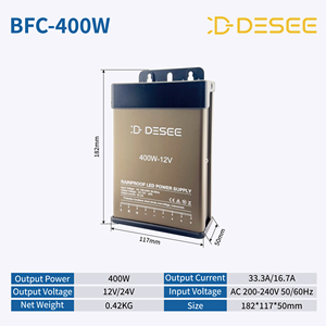 مزود طاقة LED مقاوم للمطر 400 واط 12 فولت/24 فولت تيار متردد-مستمر IP45 بهيكل ألومنيوم لإضاءة اللافتات LED مع تقنية BIS للتبديل - Product Image 2