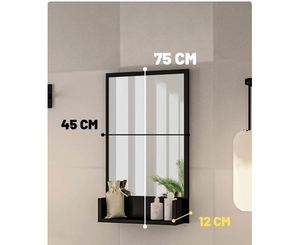 Espejo de Pared Moderno con Marco Negro y Estante de Almacenamiento, Espejo Decorativo Rectangular para Baño, Espejo de Vanidad para Hogar y Hotel - Product Image 5