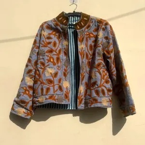 Suzani Jacket Floral Embroidery Cropped <b>Coat</b> Women Hippie Winter Warm Boho Outerwear Factory Price - Product Image 4