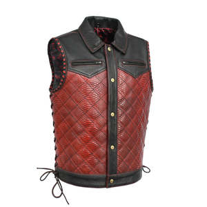 Gilet en cuir pour homme Finish Line Green Checker, style motard - Product Image 1