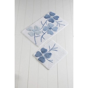 Floral Cotton Bath <b>Mats</b> <b>Set</b> of 2 Rectangle Non-Slip Embroidered Design for Home Use - Product Image 5