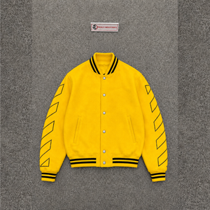 เสื้อแจ็คเก็ตวาร์ซิตี้สีเหลืองสำหรับผู้ชาย ขายส่ง ลายเรขาคณิตที่แขนเสื้อ ทรงปกติ สไตล์ลำลอง ปกเสื้อพับได้ ผลิตจากวัสดุโพลีเอสเตอร์ - Product Image 5